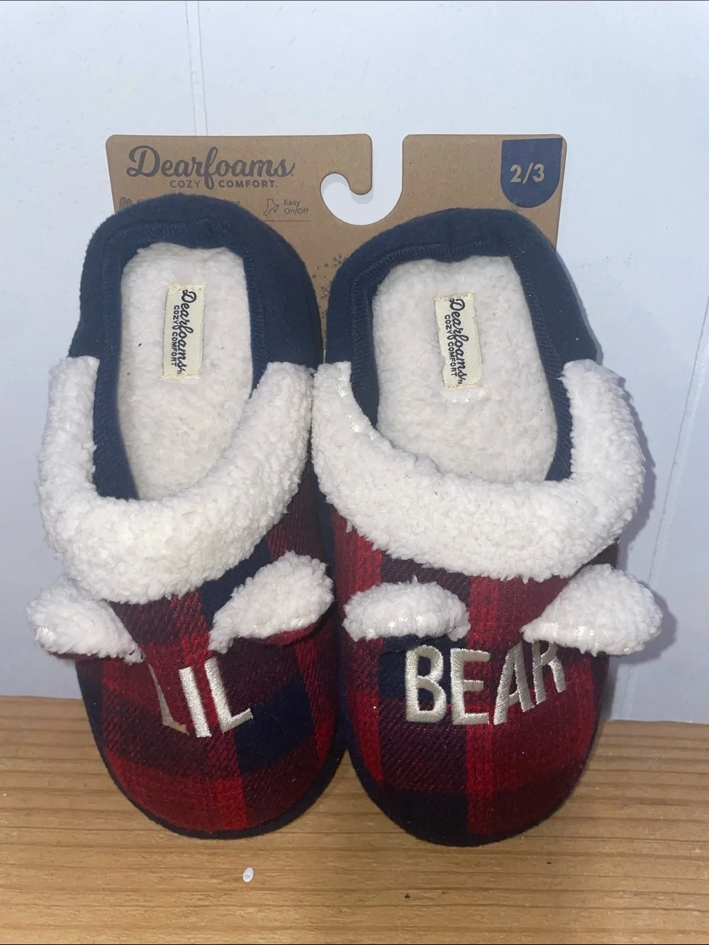dearfoams Red & Black Plaid 'Lil Bear' Sherpa Clog Slippers